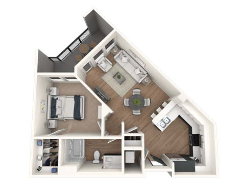 Floor plan for 1 bed, 1 bath, 818 sqft